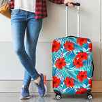 Blue Tropical Hibiscus Pattern Print Luggage Cover GearFrost