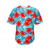 Blue Tropical Hibiscus Pattern Print Men's Baseball Jersey