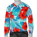 Blue Tropical Hibiscus Pattern Print Men's Crewneck Sweatshirt GearFrost