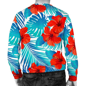 Blue Tropical Hibiscus Pattern Print Men's Crewneck Sweatshirt GearFrost