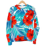 Blue Tropical Hibiscus Pattern Print Men's Crewneck Sweatshirt GearFrost