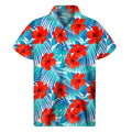 Blue Tropical Hibiscus Pattern Print Men's Short Sleeve Shirt