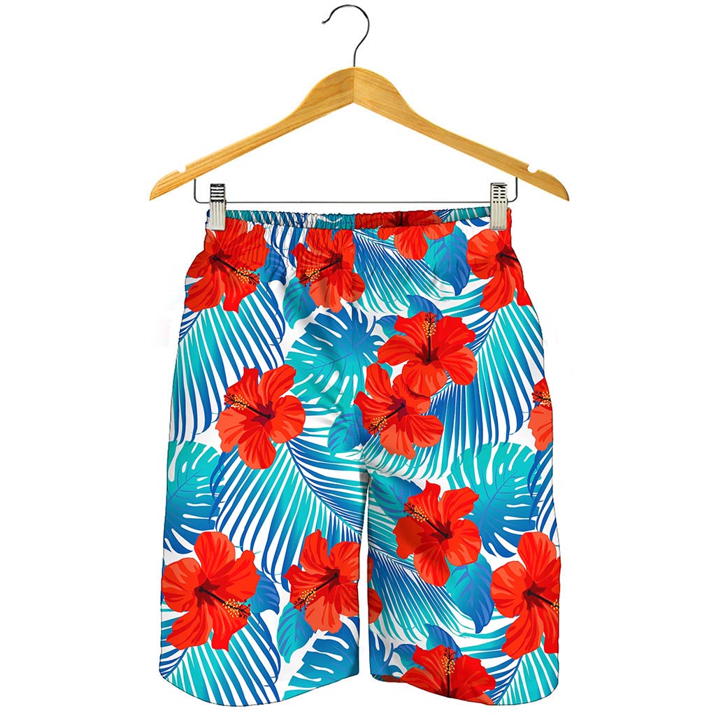 Blue Tropical Hibiscus Pattern Print Men's Shorts