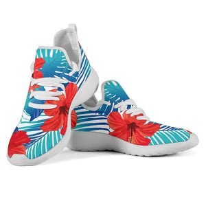 Blue Tropical Hibiscus Pattern Print Mesh Knit Shoes GearFrost