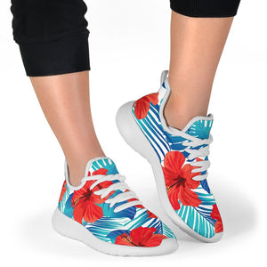 Blue Tropical Hibiscus Pattern Print Mesh Knit Shoes GearFrost