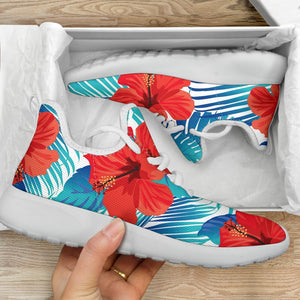 Blue Tropical Hibiscus Pattern Print Mesh Knit Shoes GearFrost