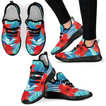 Blue Tropical Hibiscus Pattern Print Mesh Knit Shoes GearFrost