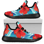 Blue Tropical Hibiscus Pattern Print Mesh Knit Shoes GearFrost