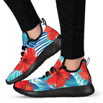 Blue Tropical Hibiscus Pattern Print Mesh Knit Shoes GearFrost