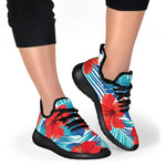 Blue Tropical Hibiscus Pattern Print Mesh Knit Shoes GearFrost