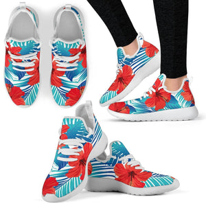 Blue Tropical Hibiscus Pattern Print Mesh Knit Shoes GearFrost