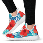 Blue Tropical Hibiscus Pattern Print Mesh Knit Shoes GearFrost