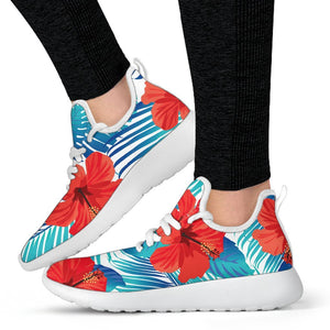 Blue Tropical Hibiscus Pattern Print Mesh Knit Shoes GearFrost