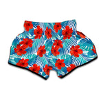 Blue Tropical Hibiscus Pattern Print Muay Thai Boxing Shorts