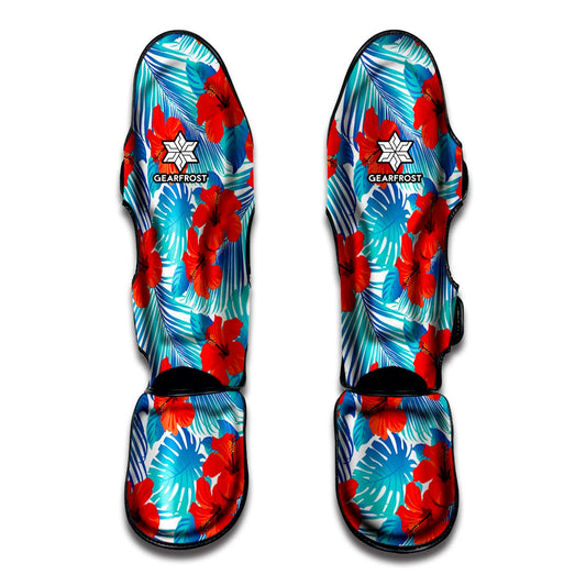 Blue Tropical Hibiscus Pattern Print Muay Thai Shin Guard