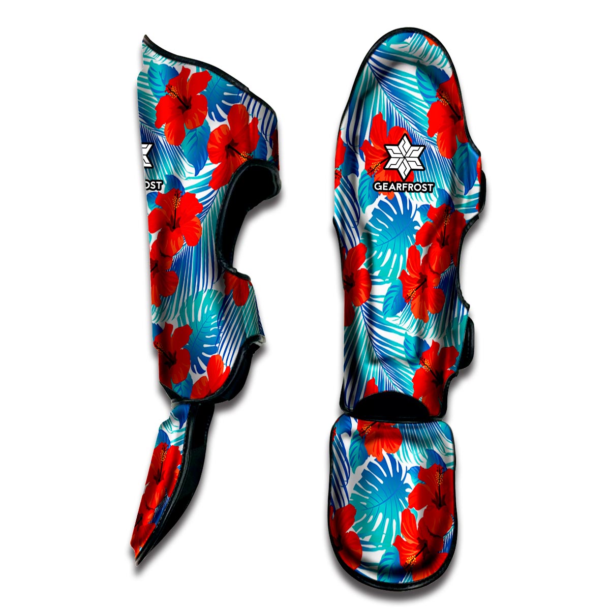 Blue Tropical Hibiscus Pattern Print Muay Thai Shin Guard