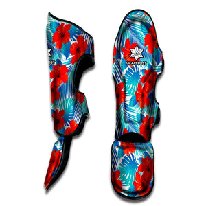 Blue Tropical Hibiscus Pattern Print Muay Thai Shin Guard