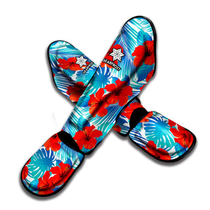 Blue Tropical Hibiscus Pattern Print Muay Thai Shin Guard