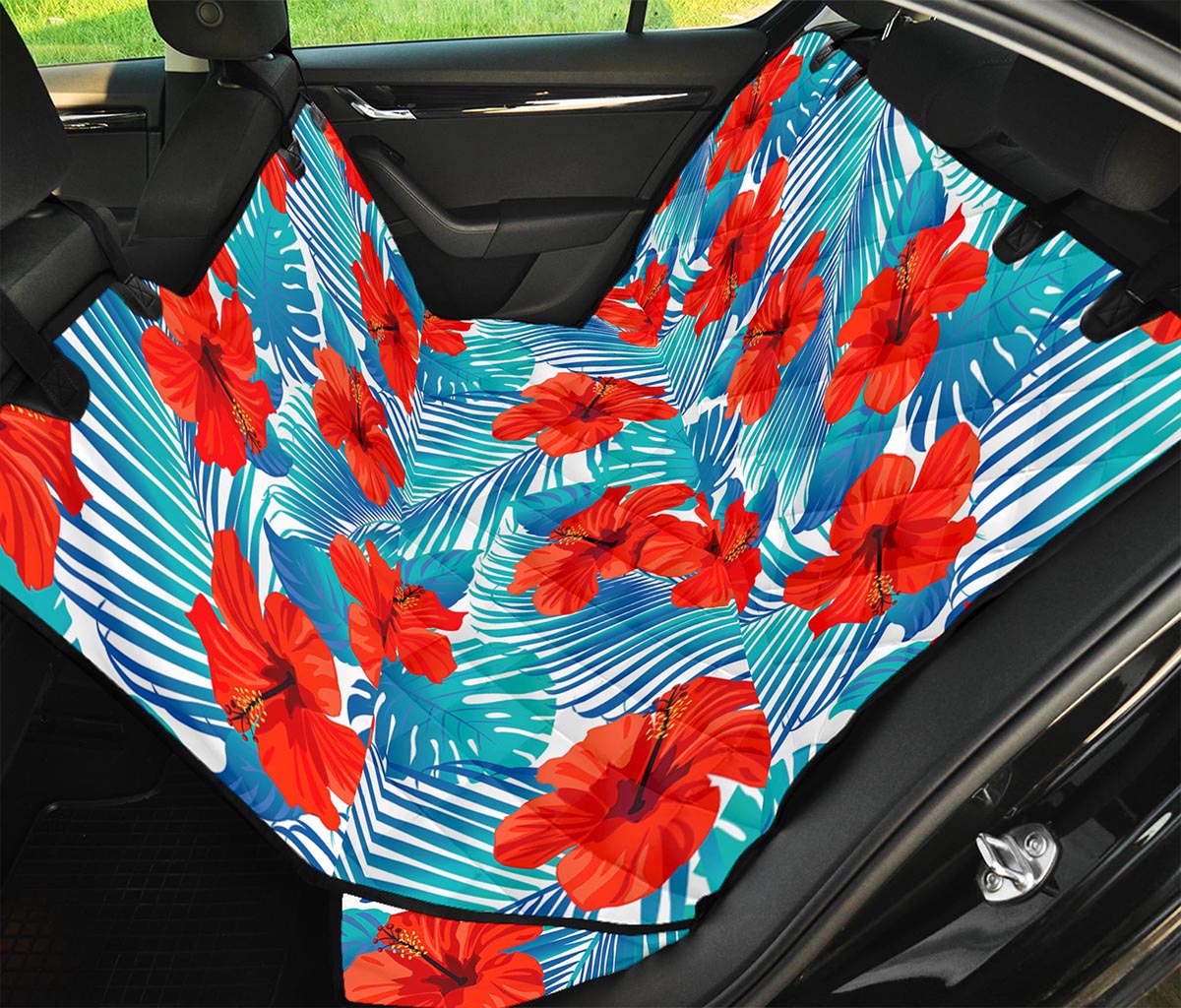 Blue Tropical Hibiscus Pattern Print Pet Car Back Seat Cover