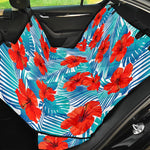 Blue Tropical Hibiscus Pattern Print Pet Car Back Seat Cover