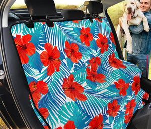 Blue Tropical Hibiscus Pattern Print Pet Car Back Seat Cover