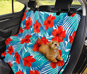 Blue Tropical Hibiscus Pattern Print Pet Car Back Seat Cover