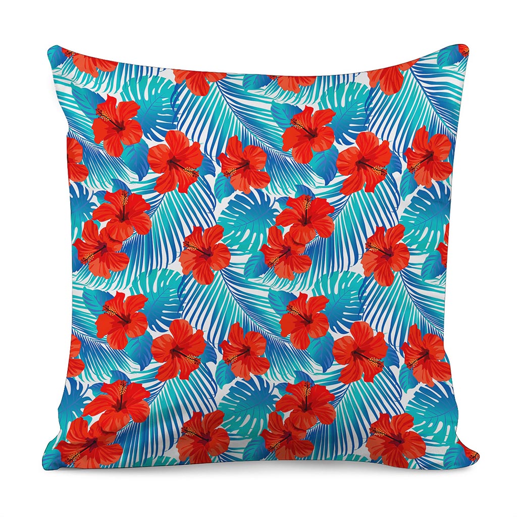 Blue Tropical Hibiscus Pattern Print Pillow Cover