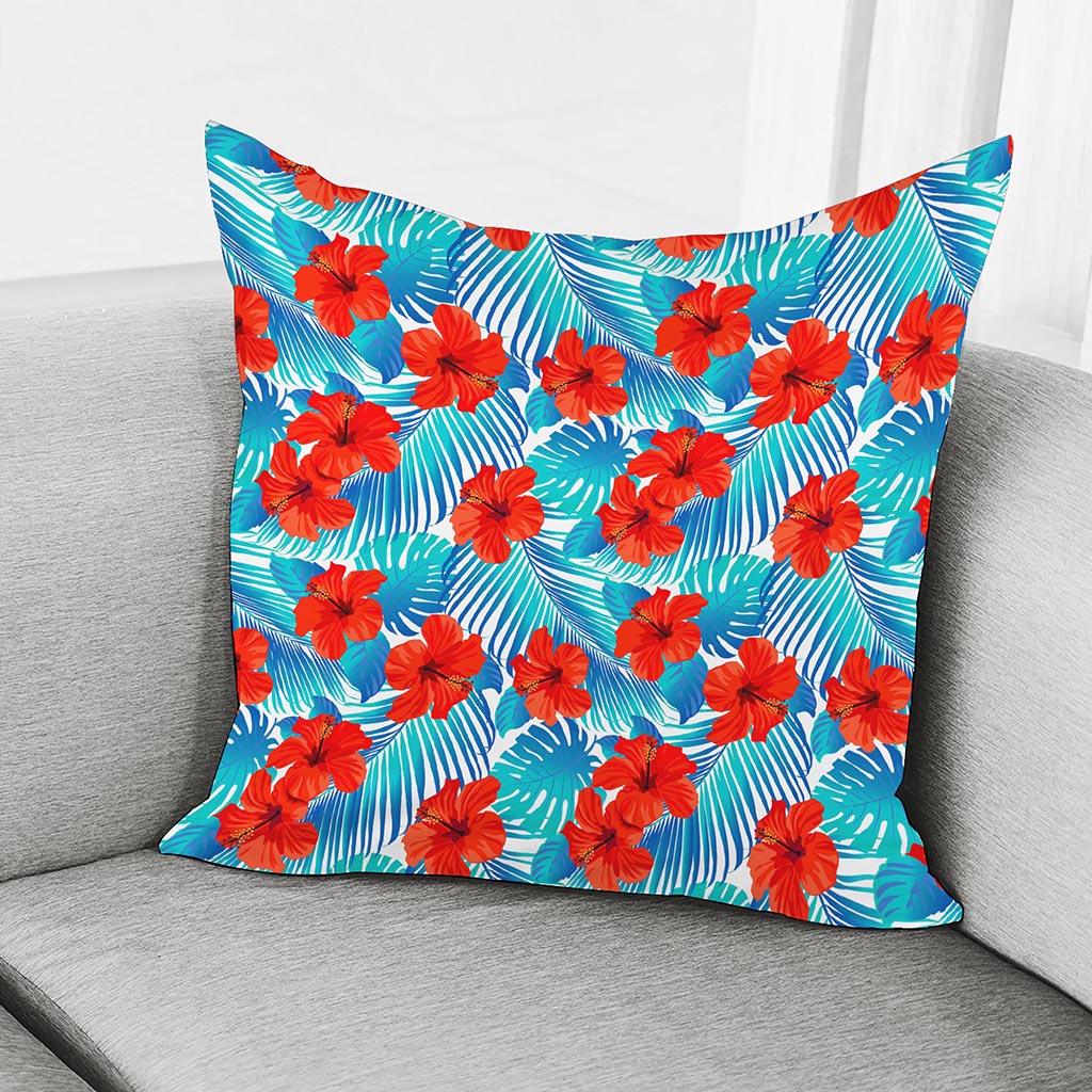 Blue Tropical Hibiscus Pattern Print Pillow Cover