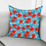 Blue Tropical Hibiscus Pattern Print Pillow Cover