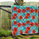 Blue Tropical Hibiscus Pattern Print Quilt