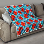 Blue Tropical Hibiscus Pattern Print Quilt