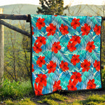 Blue Tropical Hibiscus Pattern Print Quilt