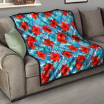 Blue Tropical Hibiscus Pattern Print Quilt