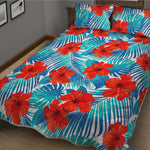 Blue Tropical Hibiscus Pattern Print Quilt Bed Set