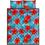 Blue Tropical Hibiscus Pattern Print Quilt Bed Set