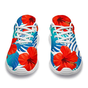 Blue Tropical Hibiscus Pattern Print Sport Shoes GearFrost