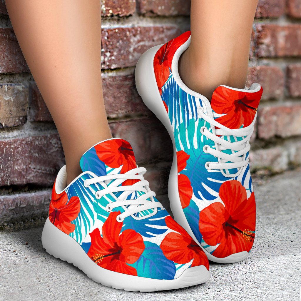 Blue Tropical Hibiscus Pattern Print Sport Shoes GearFrost