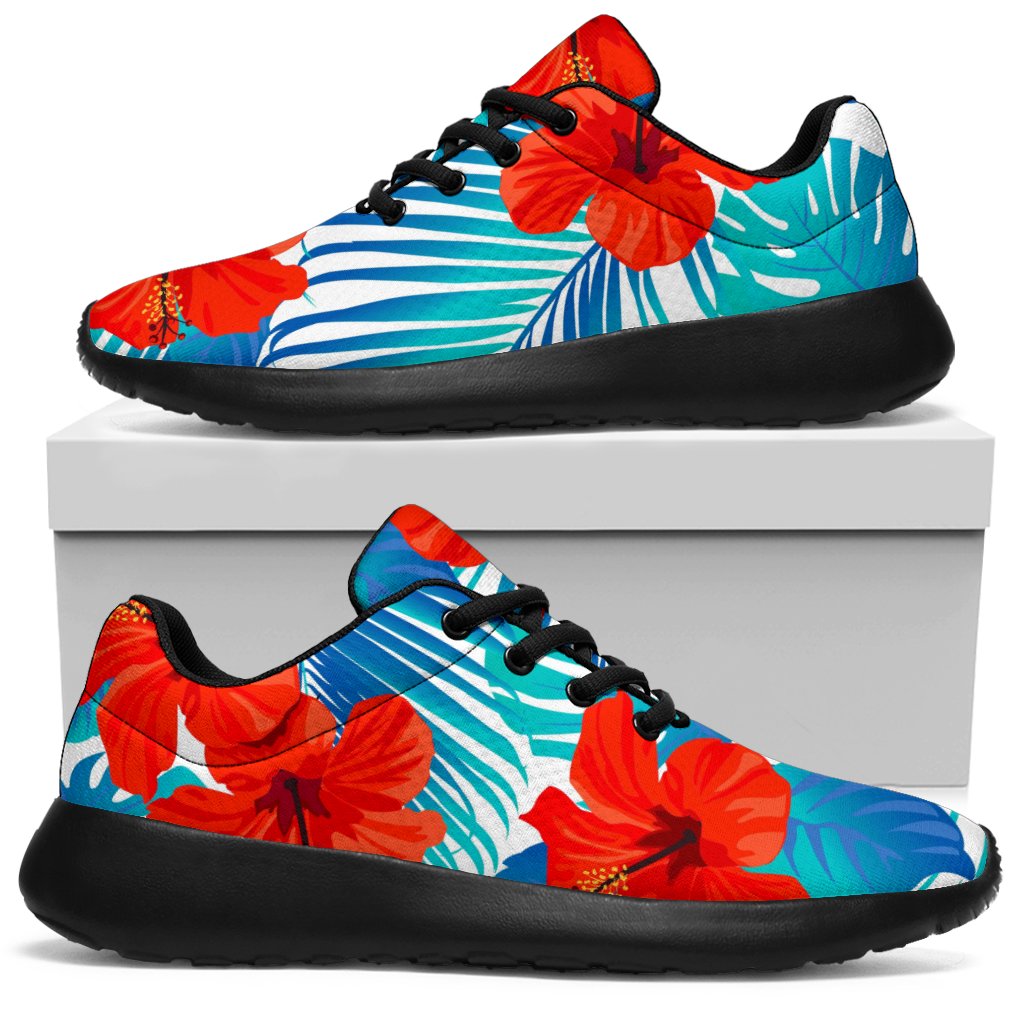 Blue Tropical Hibiscus Pattern Print Sport Shoes GearFrost