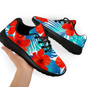 Blue Tropical Hibiscus Pattern Print Sport Shoes GearFrost