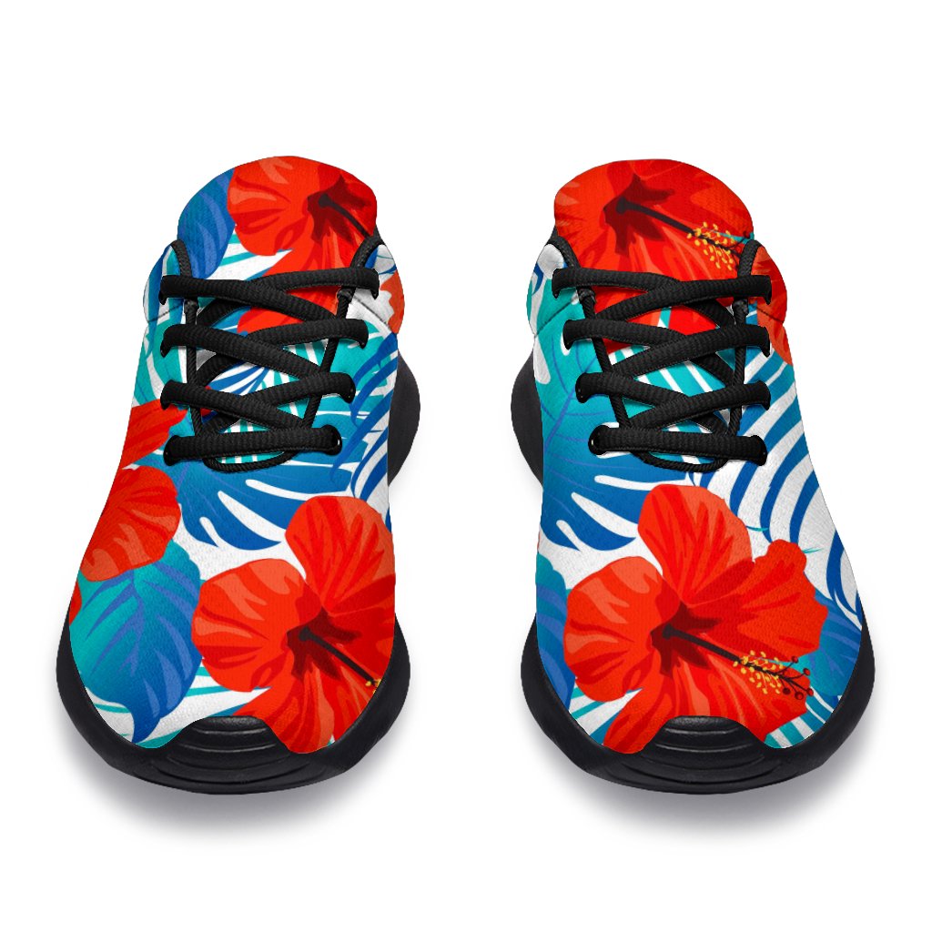 Blue Tropical Hibiscus Pattern Print Sport Shoes GearFrost