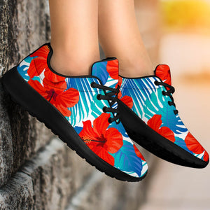 Blue Tropical Hibiscus Pattern Print Sport Shoes GearFrost