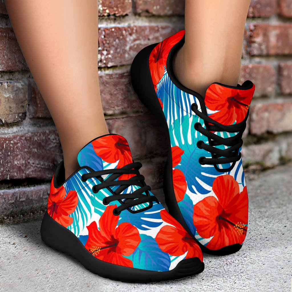 Blue Tropical Hibiscus Pattern Print Sport Shoes GearFrost