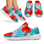 Blue Tropical Hibiscus Pattern Print Sport Shoes GearFrost