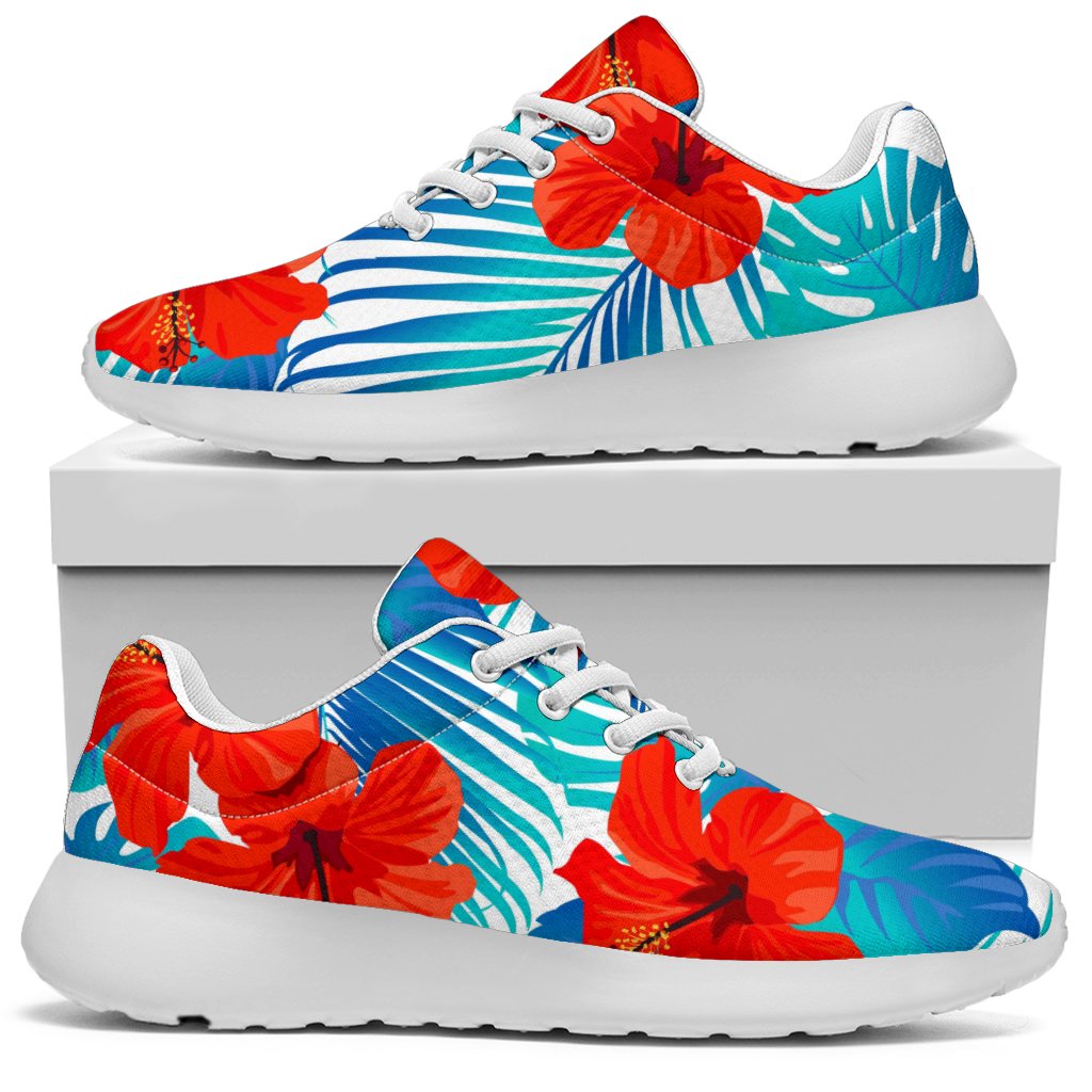 Blue Tropical Hibiscus Pattern Print Sport Shoes GearFrost