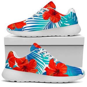 Blue Tropical Hibiscus Pattern Print Sport Shoes GearFrost