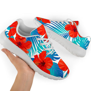 Blue Tropical Hibiscus Pattern Print Sport Shoes GearFrost