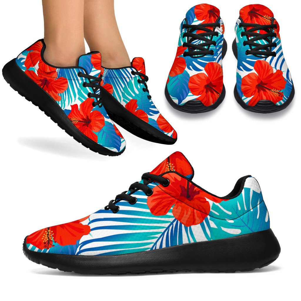 Blue Tropical Hibiscus Pattern Print Sport Shoes GearFrost