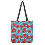 Blue Tropical Hibiscus Pattern Print Tote Bag