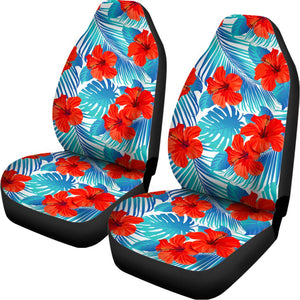 Blue Tropical Hibiscus Pattern Print Universal Fit Car Seat Covers