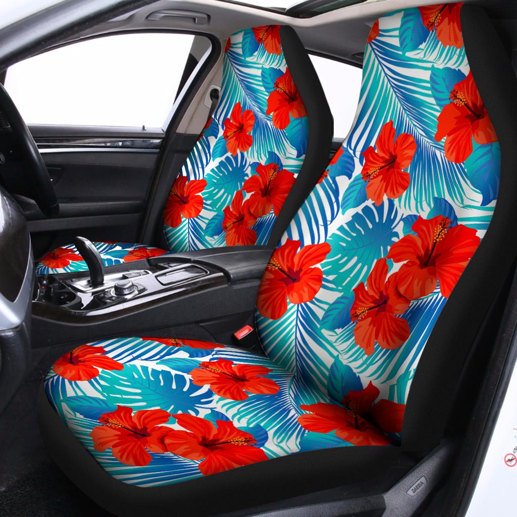 Blue Tropical Hibiscus Pattern Print Universal Fit Car Seat Covers